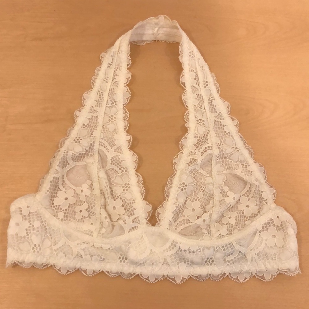 FREE PEOPLE White Galloon Lace Halter Bra (S)